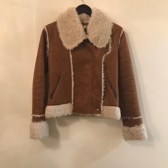 Women camel faux suede fur jacket - Picture 2 of 7